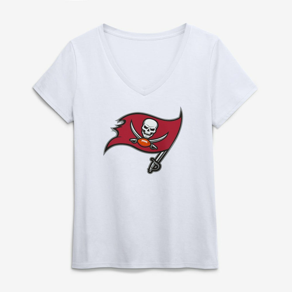 Tampa Bay Buccaneers Logo Athletic Women's Primary Logo V-Neck T-Shirt - White cheap