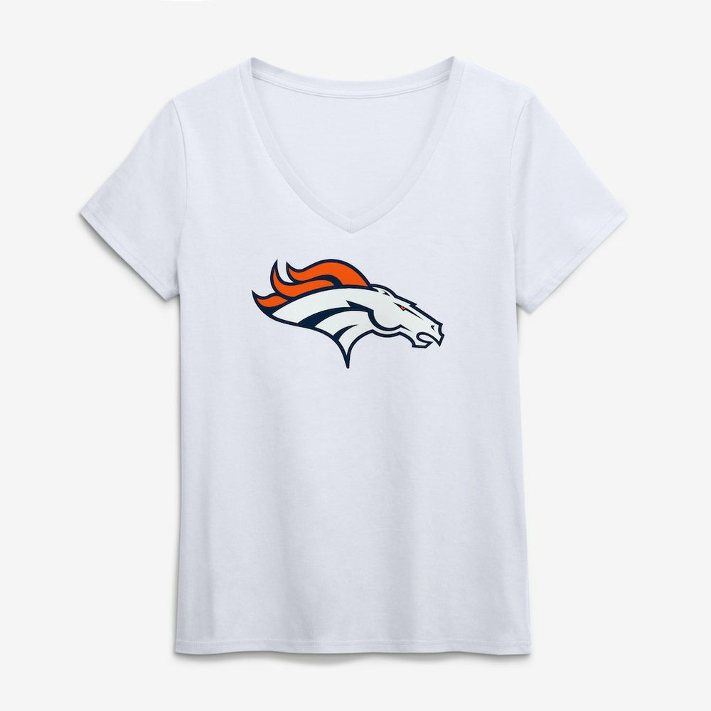 Denver Broncos Logo Athletic Women's Primary Logo V-Neck T-Shirt - White sale