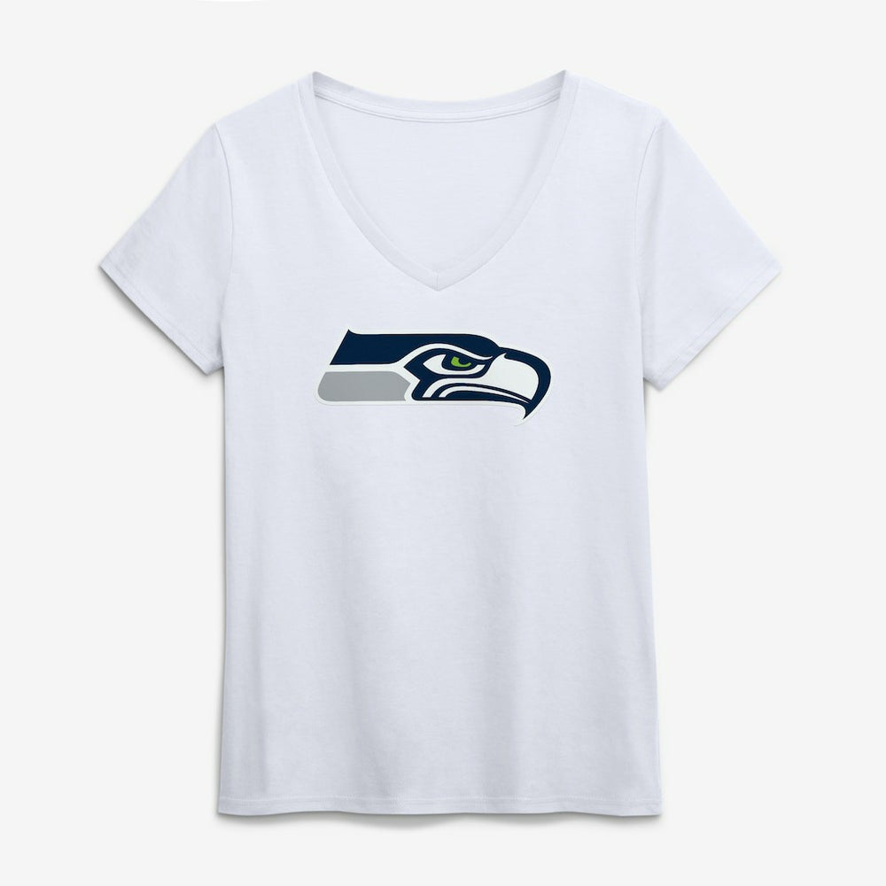 Seattle Seahawks Logo Athletic Women's Primary Logo V-Neck T-Shirt - White discount