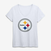 Pittsburgh Steelers Logo Athletic Women's Primary Logo V-Neck T-Shirt - White cheap