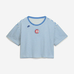 Chicago Cubs Women's Cooperstown Collection Striped Cropped T-Shirt - Light Blue/Cream | Nike