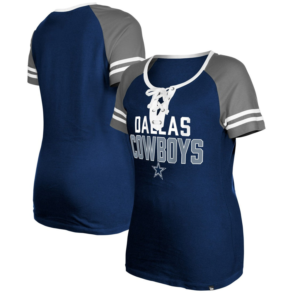 Dallas Cowboys New Era Women's Raglan Lace-Up T-Shirt - Navy cheap
