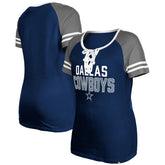 Dallas Cowboys New Era Women's Raglan Lace-Up T-Shirt - Navy cheap