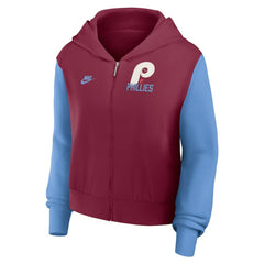 Philadelphia Phillies Women's Cooperstown Collection Cropped Full-Zip Hoodie - Burgundy/Light Blue | Nike