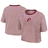 Philadelphia Phillies Women's Cooperstown Collection Striped Cropped T-Shirt - Burgundy/Cream | Nike