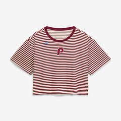 Philadelphia Phillies Women's Cooperstown Collection Striped Cropped T-Shirt - Burgundy/Cream | Nike