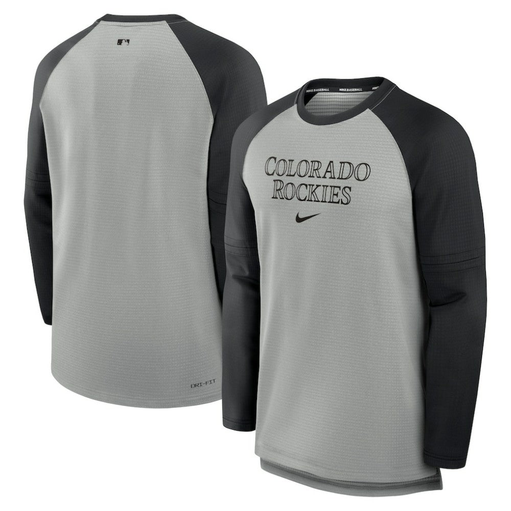 Colorado Rockies Authentic Collection Game Time Raglan Performance Long Sleeve T-Shirt - Heather Gray/Black | Nike
