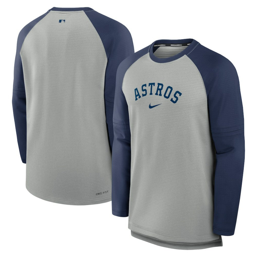 Houston Astros Authentic Collection Game Time Raglan Performance Long Sleeve T-Shirt - Heather Gray/Navy | Nike