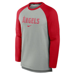 Los Angeles Angels Authentic Collection Game Time Raglan Performance Long Sleeve T-Shirt - Heather Gray/Red | Nike
