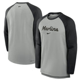 Miami Marlins Authentic Collection Game Time Raglan Performance Long Sleeve T-Shirt - Heather Gray/Black | Nike