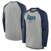 Tampa Bay Rays Authentic Collection Game Time Raglan Performance Long Sleeve T-Shirt - Heather Gray/Navy | Nike