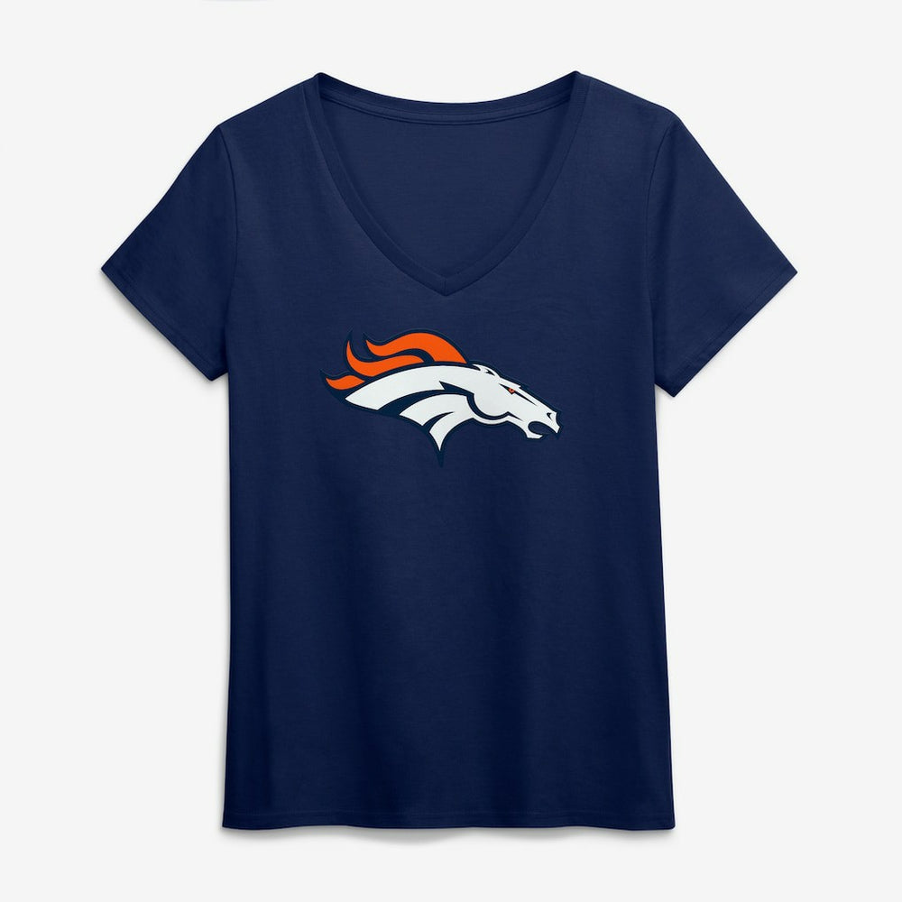Denver Broncos Logo Athletic Women's Primary Logo V-Neck T-Shirt - Navy outlet
