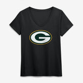 Green Bay Packers Logo Athletic Women's Primary Logo V-Neck T-Shirt - Black cheap