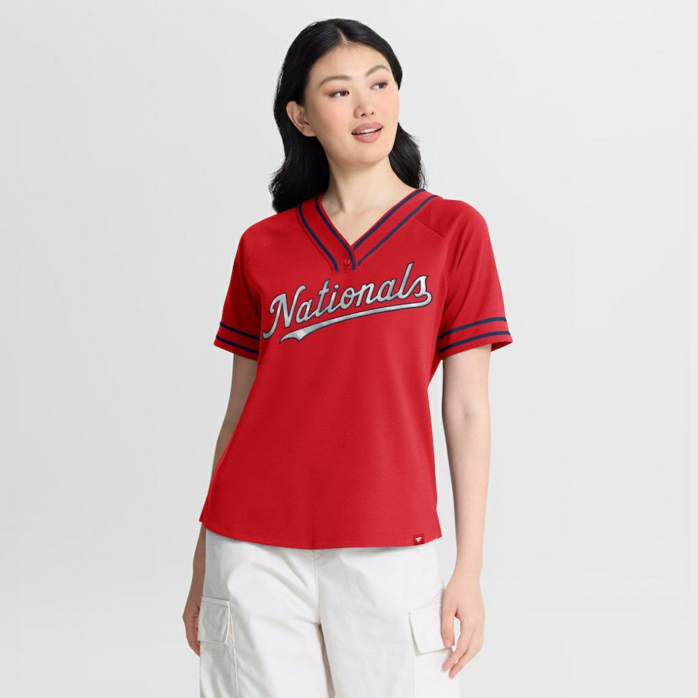 Washington Nationals Women's Diva Race Ahead Raglan V-Neck T-Shirt - Red