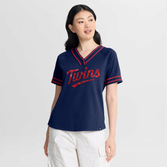 Minnesota Twins Women's Diva Race Ahead Raglan V-Neck T-Shirt - Navy