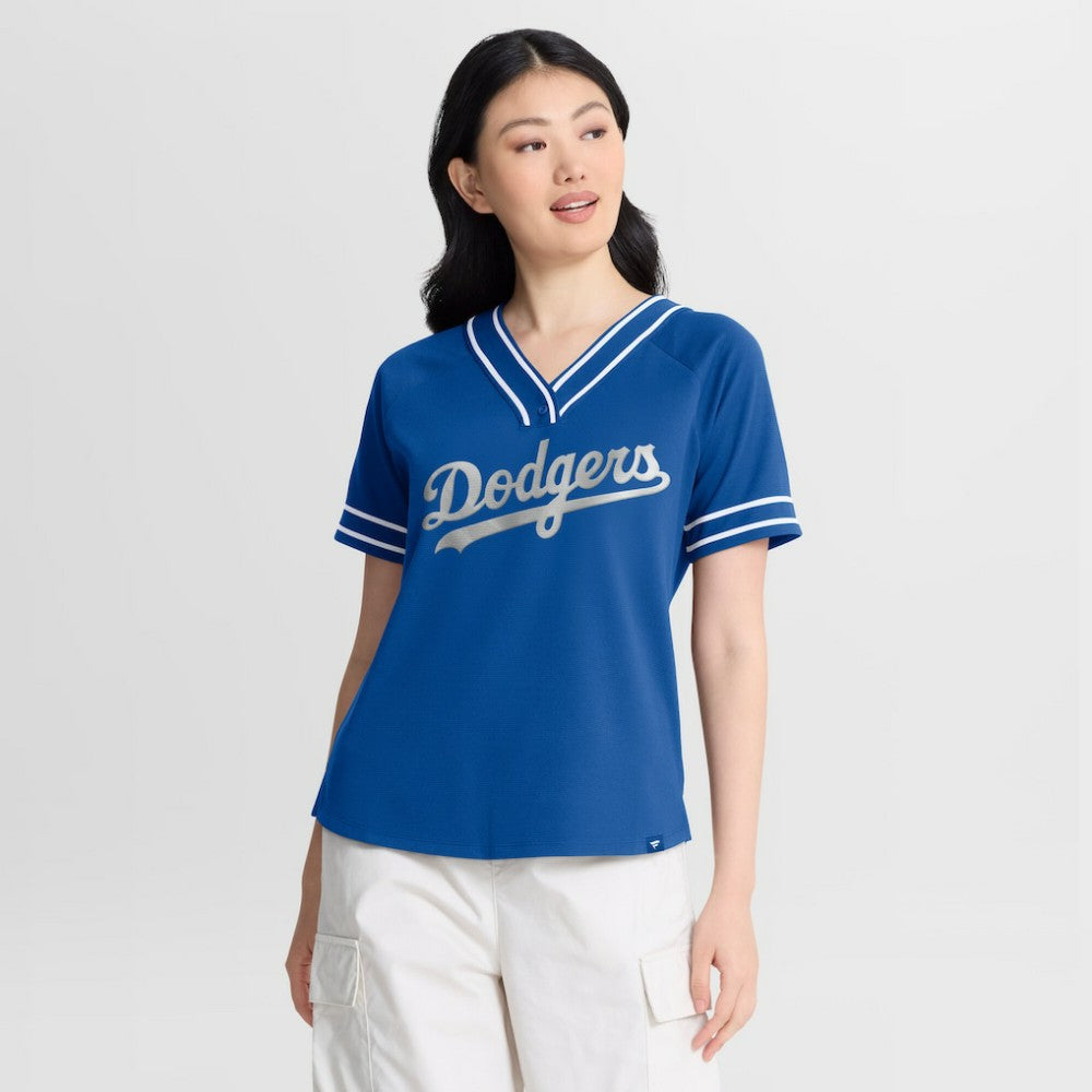 Los Angeles Dodgers Women's Diva Race Ahead Raglan V-Neck T-Shirt - Royal