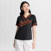 Baltimore Orioles Women's Diva Race Ahead Raglan V-Neck T-Shirt - Black