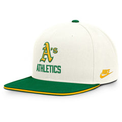 Athletics Cooperstown Pro Dri-FIT Snapback Hat - Cream/Green | Nike