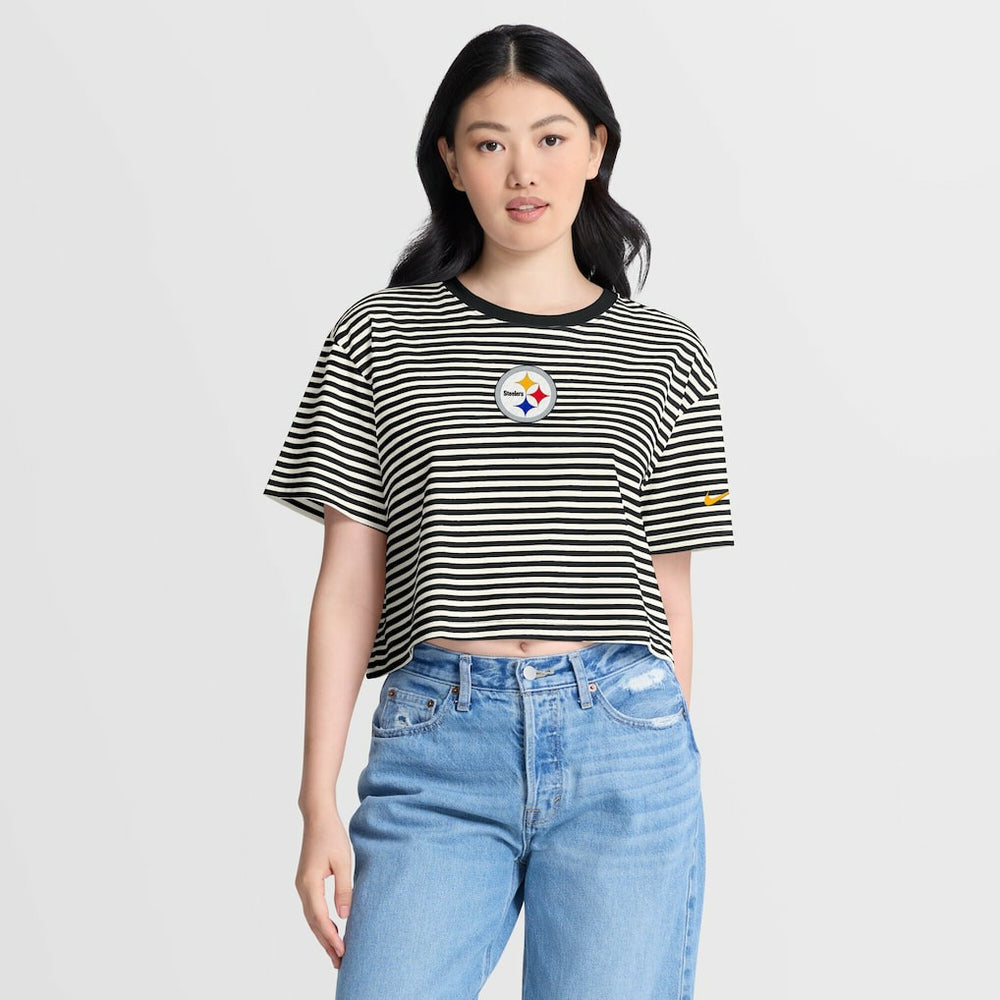 Pittsburgh Steelers Women's Striped Cropped T-Shirt - Black/Cream | Nike online