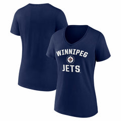Winnipeg Jets Logo Athletic Women's Arch Victory V-Neck T-Shirt Navy