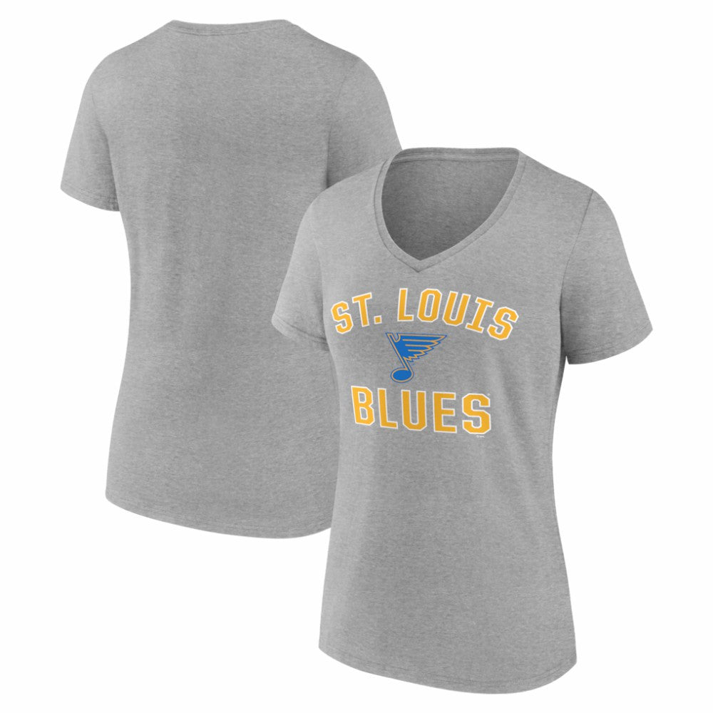 St. Louis Blues Logo Athletic Women's Arch Victory V-Neck T-Shirt Heather Gray