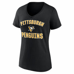 Pittsburgh Penguins Logo Athletic Women's Arch Victory V-Neck T-Shirt Black