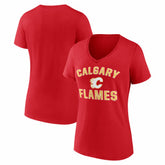 Calgary Flames Logo Athletic Women's Arch Victory V-Neck T-Shirt Red