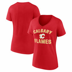 Calgary Flames Logo Athletic Women's Arch Victory V-Neck T-Shirt Red