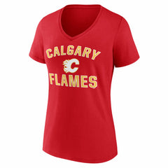 Calgary Flames Logo Athletic Women's Arch Victory V-Neck T-Shirt Red