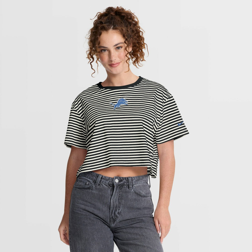 Detroit Lions Women's Striped Cropped T-Shirt - Black/Cream | Nike on sale