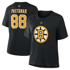 David Pastrnak Boston Bruins Fanatics Women's Authentic Stack Name & Number T-Shirt Black