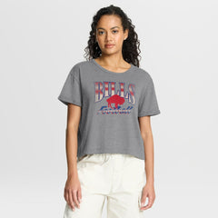 Buffalo Bills Women's Overplayed Tribute Tri-Blend Boxy T-Shirt - Heather Gray cheap
