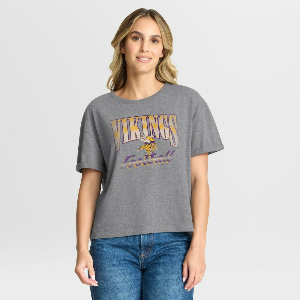 Minnesota Vikings Women's Overplayed Tribute Tri-Blend Boxy T-Shirt - Heather Gray on sale
