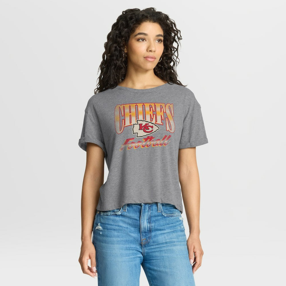 Kansas City Chiefs Women's Overplayed Tribute Tri-Blend Boxy T-Shirt - Heather Gray cheap