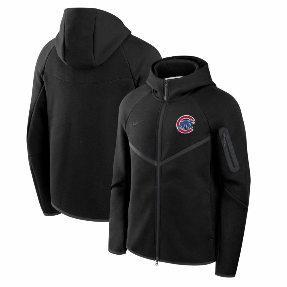 Chicago Cubs Tech Fleece Raglan Full-Zip Windrunner Hoodie - Black | Nike