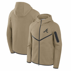 Atlanta Braves Tech Fleece Raglan Full-Zip Windrunner Hoodie - Tan | Nike
