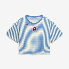 Philadelphia Phillies Women's Cooperstown Collection Striped Cropped T-Shirt - Light Blue/Cream | Nike