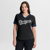 Los Angeles Dodgers Women's Diva Race Ahead Raglan V-Neck T-Shirt - Black