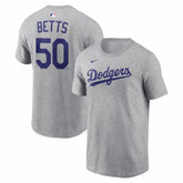 Mookie Betts Los Angeles Dodgers Name & Number T-Shirt - Heather Gray | Nike