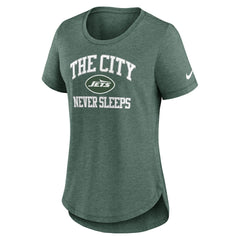 New York Jets Women's The City Never Sleeps Tri-Blend T-Shirt - Heather Green | Nike discount