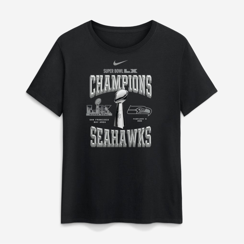 Seattle Seahawks Women's Super Bowl LX Champions Locker Room Trophy Collection T-Shirt - Black | Nike for sale