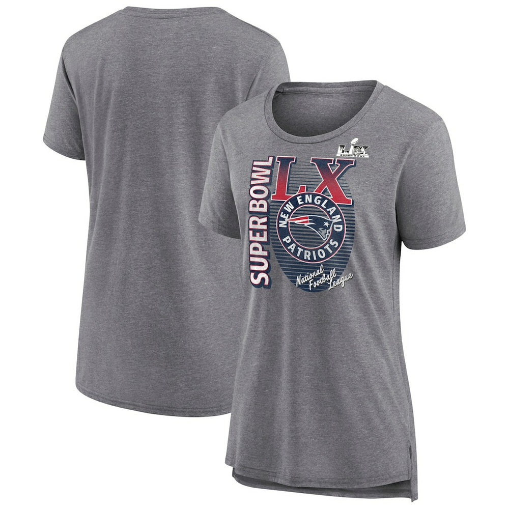 New England Patriots Women's Super Bowl LX Retro Tri-Blend T-Shirt - Heather Gray discount