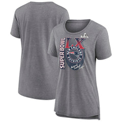 New England Patriots Women's Super Bowl LX Retro Tri-Blend T-Shirt - Heather Gray discount