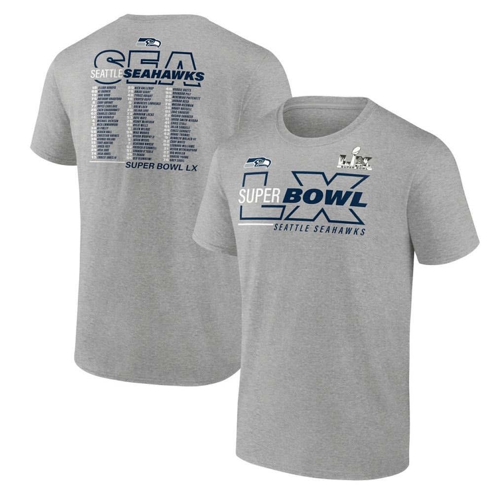 Seattle Seahawks Super Bowl LX Roster T-Shirt - Heather Gray cheap