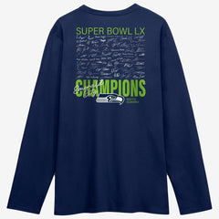 Seattle Seahawks Super Bowl LX Champions Autograph Signing Long Sleeve Roster T-Shirt - College Navy for sale
