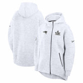 New England Patriots Women's Super Bowl LX Opening Night Tech Fleece Full-Zip Hoodie - Heather Gray | Nike for sale