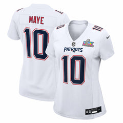 Drake Maye New England Patriots Women's Super Bowl LX Patch Tundra Fashion Game Jersey - White | Nike outlet