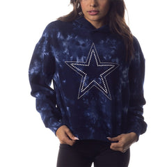 Dallas Cowboys The Wild Collective Women's Tie-Dye Cropped Pullover Hoodie - Navy on sale