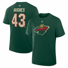 Quinn Hughes Minnesota Wild Fanatics Authentic Stack Name & Number T-Shirt Green