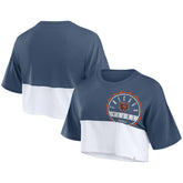 Chicago Bears Women's Boxy Color Split Cropped T-Shirt - Navy/White discount